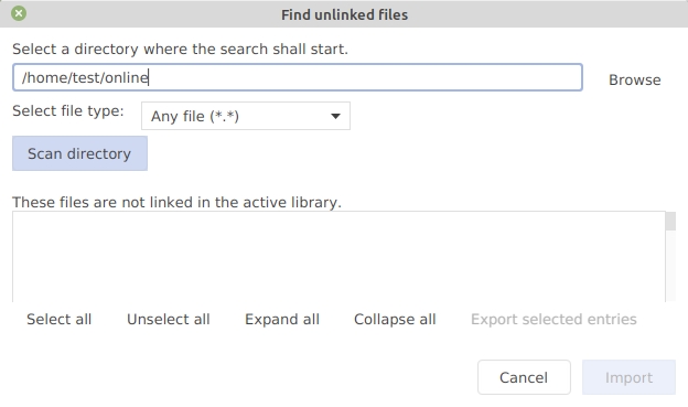 FindUnlinkedFiles - Initial dialog