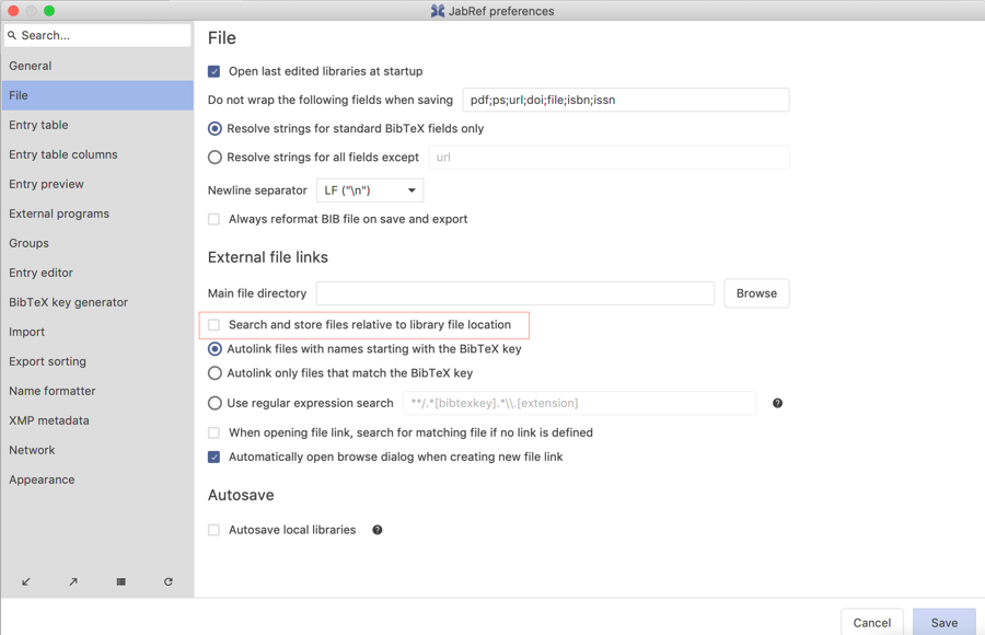 Search and store files relative to library file location