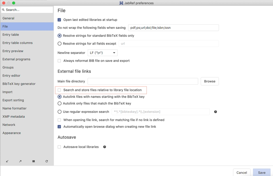 Search and store files relative to library file location