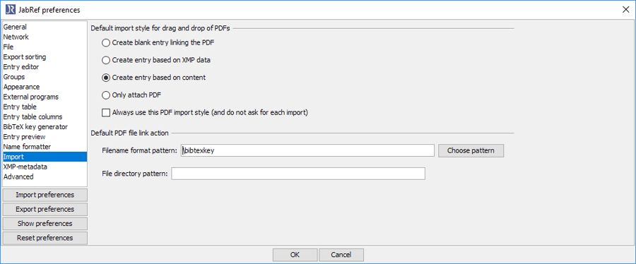 Preferences - Import