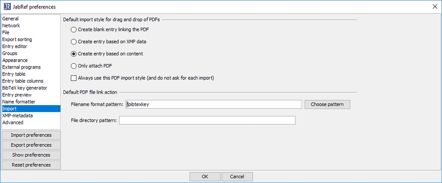 Preferences - Import