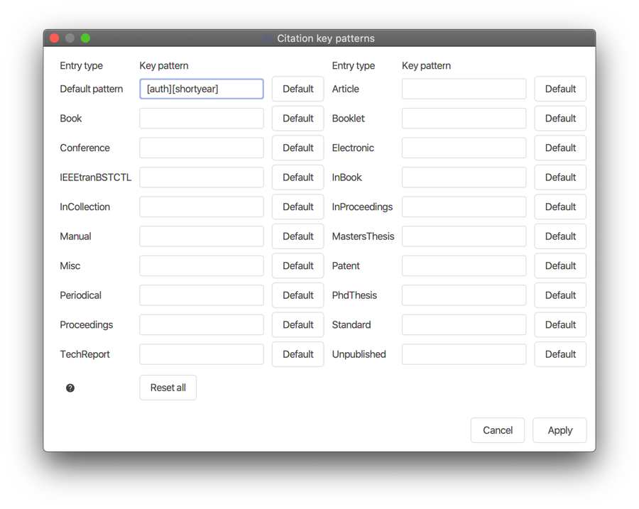Citation key patterns
