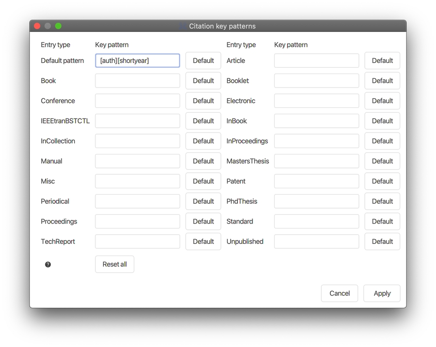 Citation key patterns